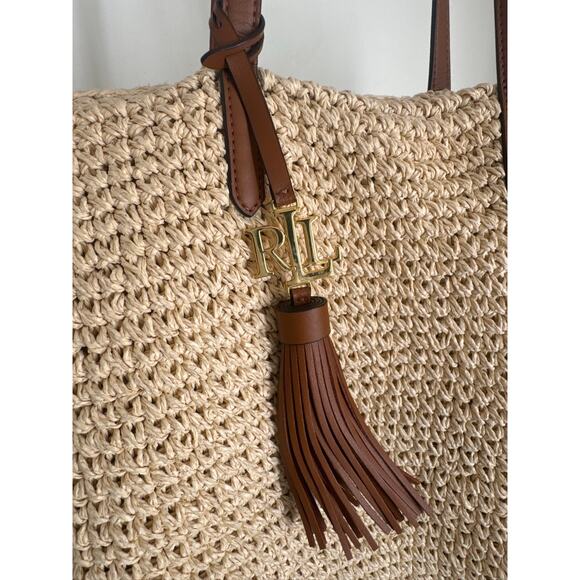 Lauren Ralph Whitney Paper Straw Crochet Tote Bag with Tassel - OS - Picture 3 of 9